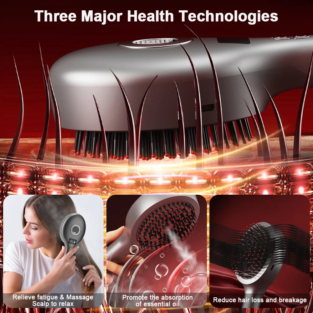 Electric Spray Massage Comb Red Light Therapy Scalp Massager Brush Anti Hair Loss Liquid Oil Applicator Hair Follicle Comb