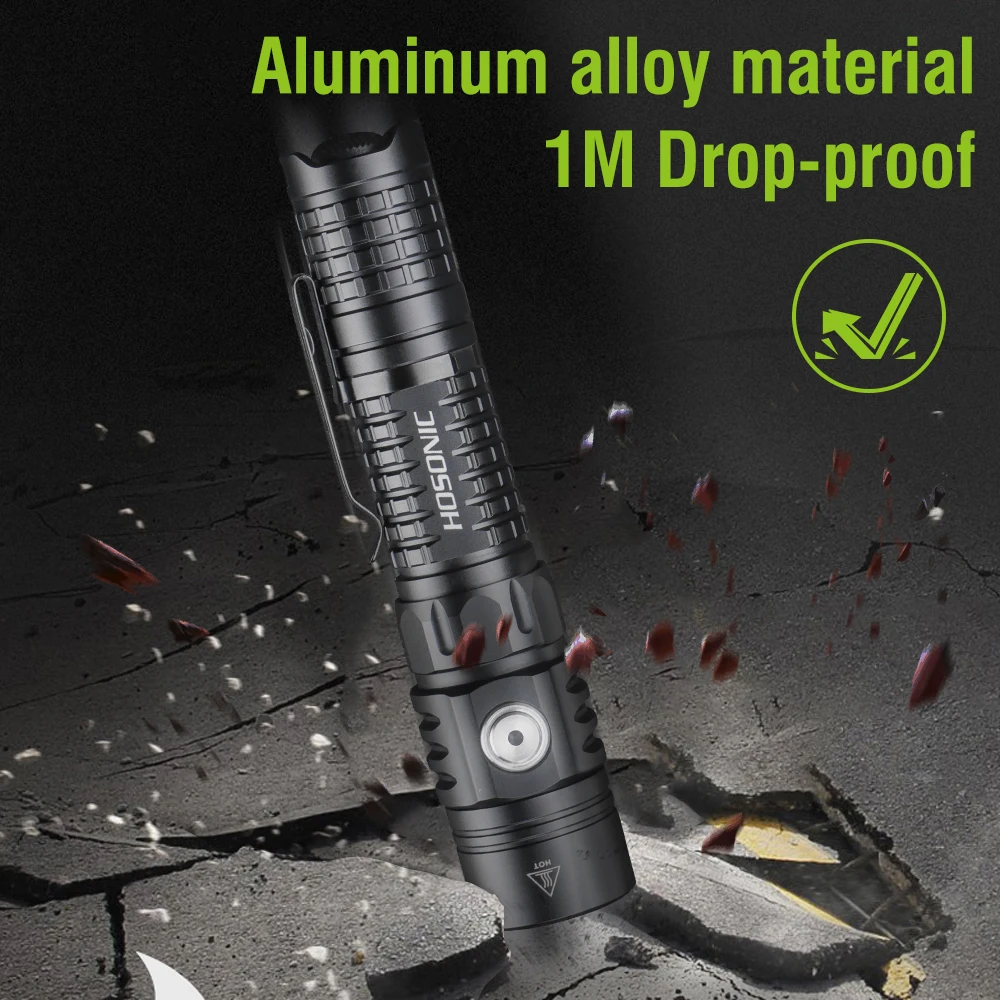 HOSONIC EC16 EDC фонарик 1750LM ультра яркий тактический фонарик USB C перезаряжаемый фонарь с двойным переключателем индикатора питания
