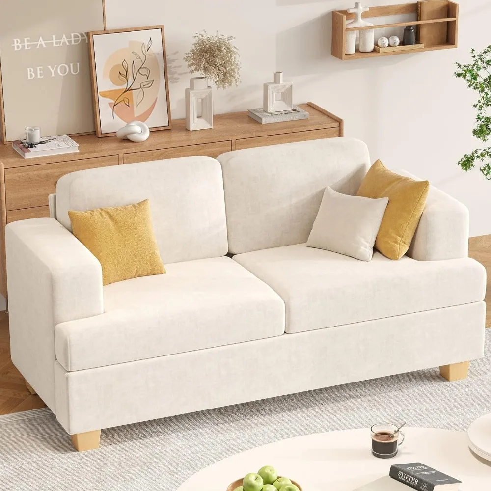أريكة Loveseat مقاس 63 بوصة، أريكة صالة سحابية مع وسادتين لغرفة النوم، أريكة صالة الشنيل لشقق غرفة المعيشة، Bei