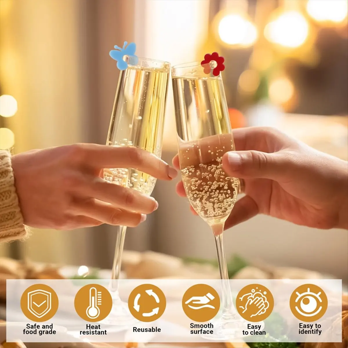 

AT16 Colourful Silicone Glass Markers -Reusable Glass Markers for Glass Marking Drinking Glasses, Wine Glass Pendants