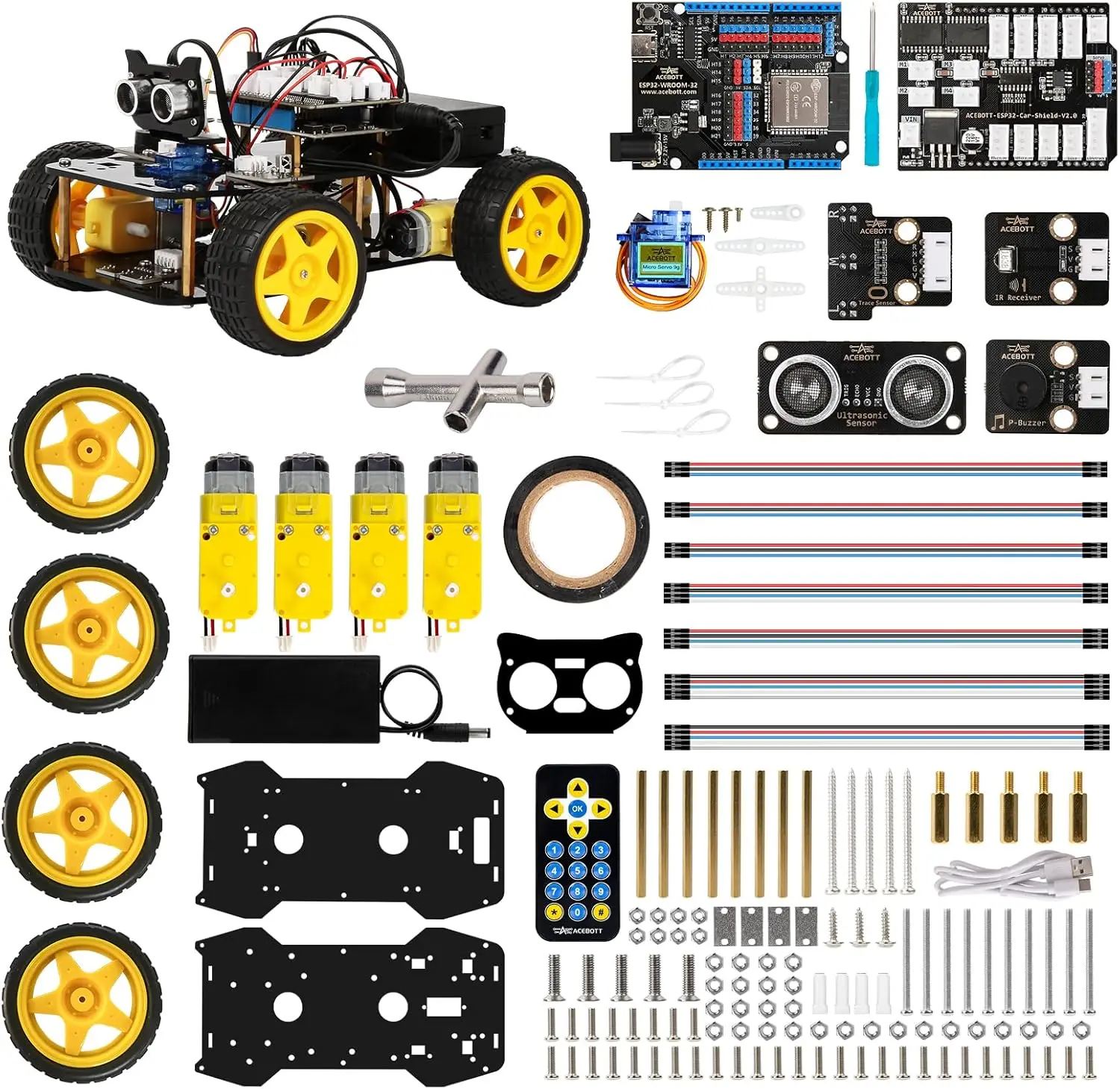 acebott子供向けロボットキット-スマートロボットカーキット-arduinoとscratch対応-stemおもちゃ-コーディングロボットキット-アプリ制御付き
