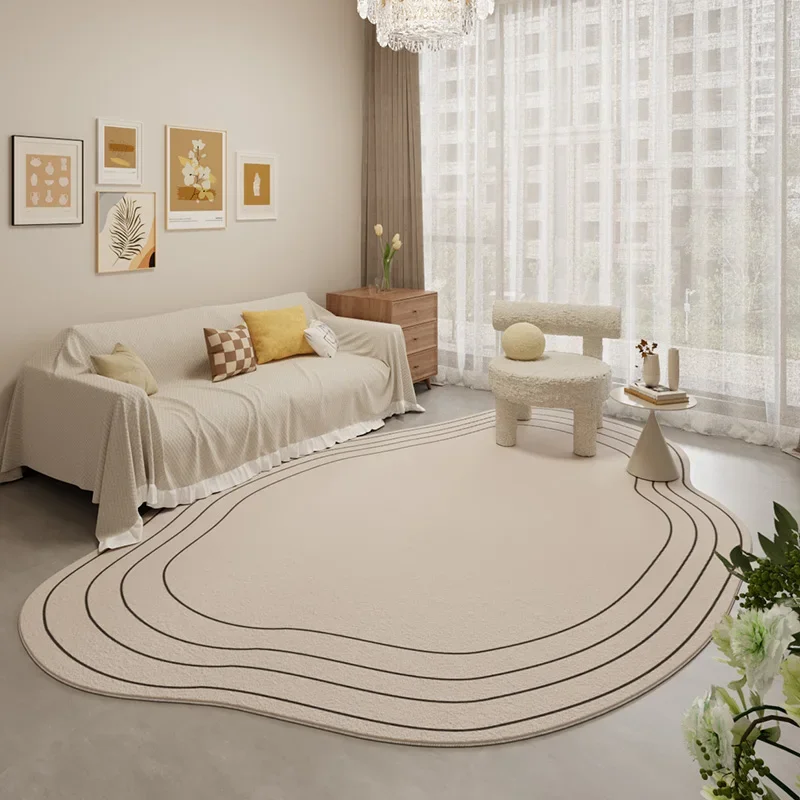 Cream Style Rugs for Bedroom Home Fluffy Soft Floor Mat Minimalist Lines Living Room Decoration Carpet Thicken Plush Bedside Rug