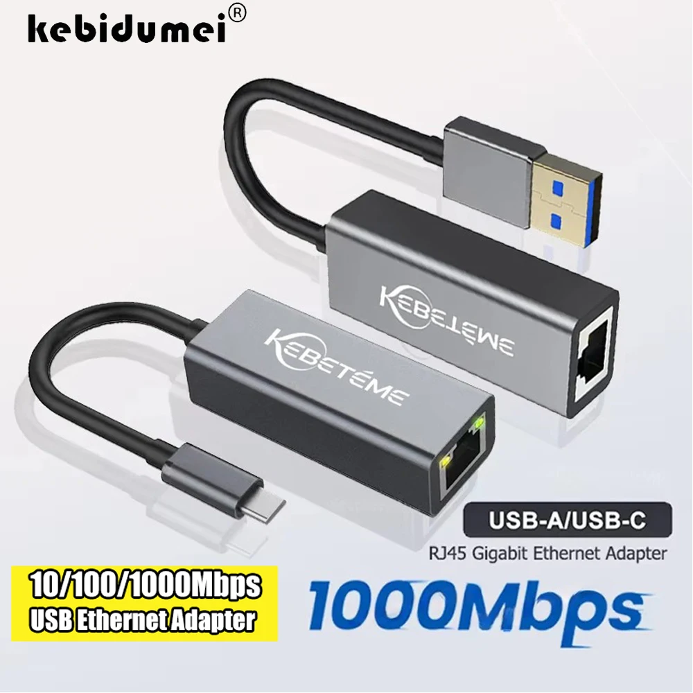 

Kebidumei 10/100/1000Mbps USB Ethernet Adapter Type C USB 3.0 To Rj45 Network Card Lan Ethernet Adapter for PC Macbook Windows