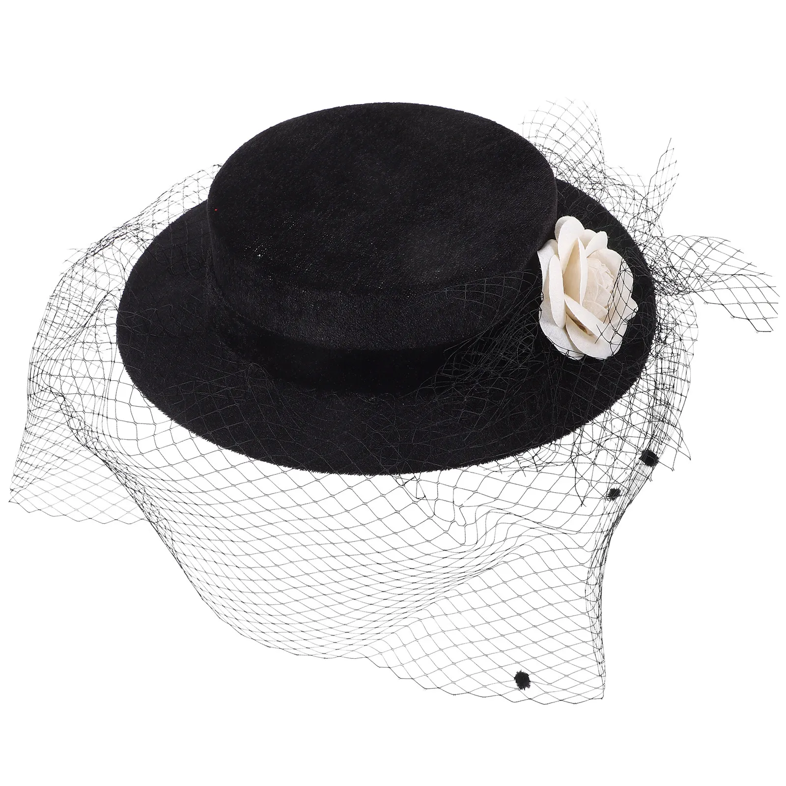 Flower Hat Wide Brim Mesh Veil Elegant Women's Church Hat Wedding Tea Party Funeral Dressy Fascinator Hats Fashionable