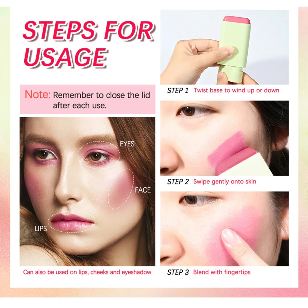 3-in-1 치크 립 아이섀도우 모이스춰라이징 파우더 블러셔 스틱 실크처럼 부드러운 크림 텍스처 매트 컨투어 메이크업 다용도 메이크업