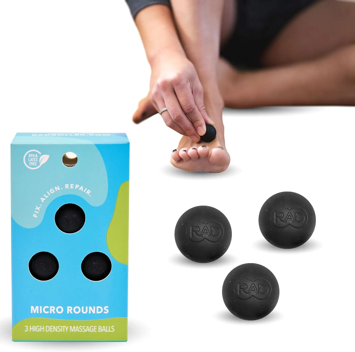 Yoga Deep Tissue Massage Ball Set, 0.75 Inch Small Balls (3 Pack) for Myofascial Release, Plantar Fasciitis & Trigger Point