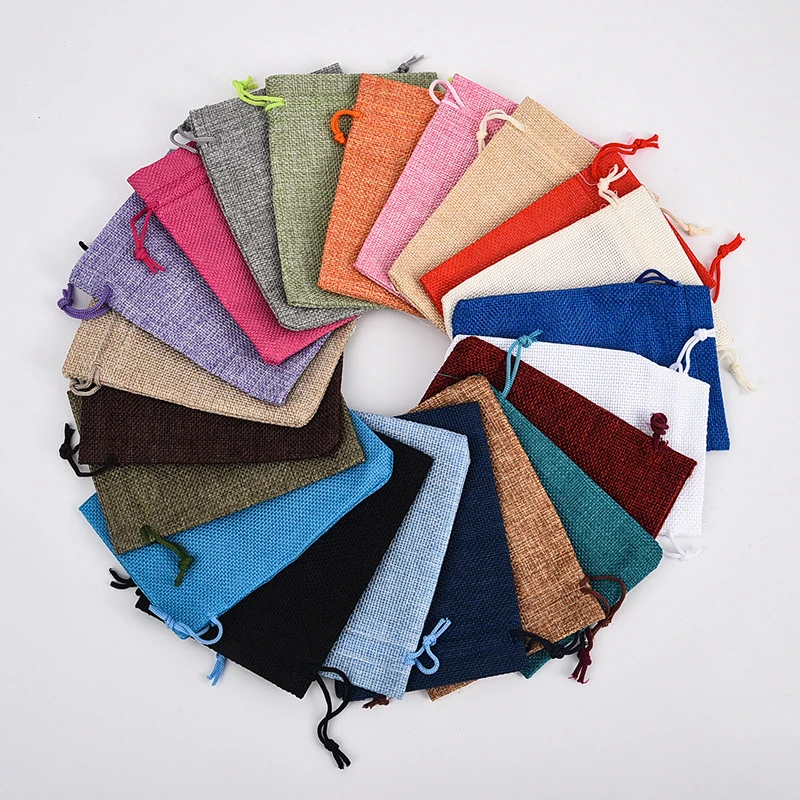 10 قطعة 10x14 سنتيمتر الجوت شنطة هدايا اليدوية الطبيعية حقيبة القطن الكتان هدية التعبئة والتغليف حقيبة تخزين المجوهرات حقيبة