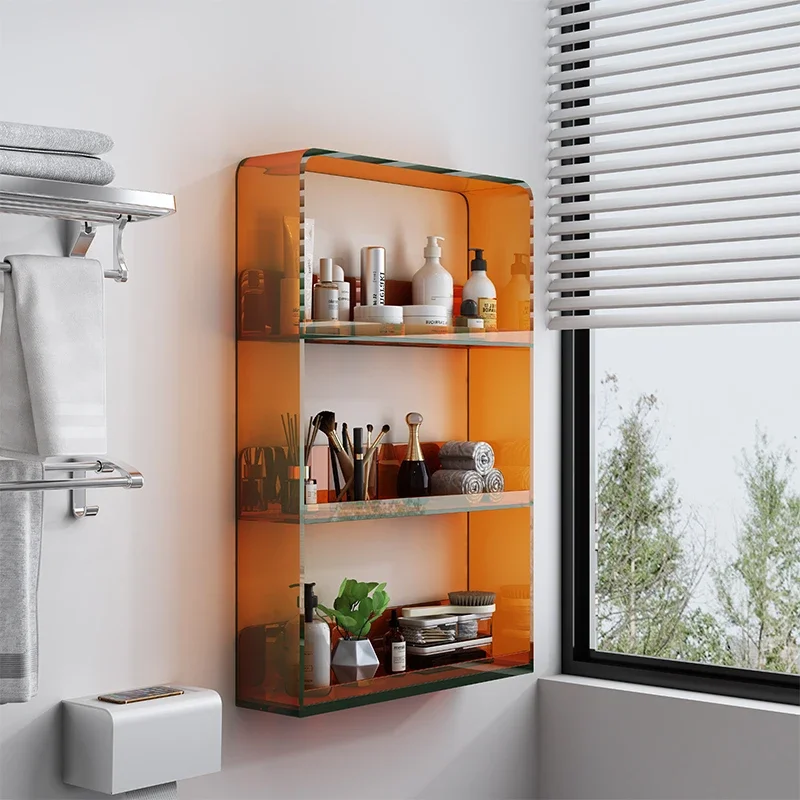 No Punching Bathroom Shelves, Large Capacity Acrylic Storage,Home Washstand, Multi-layer Cosmetics Rack，Practical Wall Organizer