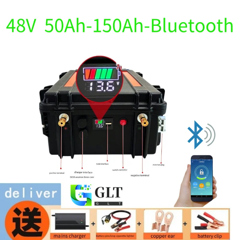 GLT  48V 50Ah 100Ah 120Ah 150Ah Lifepo4 battery for trolling motor boat back up power+20A Charger