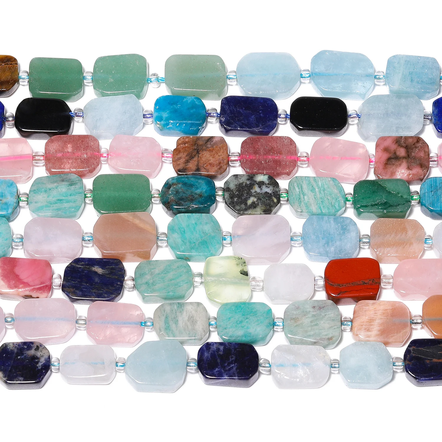 Natural Rectangle Mixed Stone Beads Amazonite Quartz Tiger Eye Spacer Beads for Jewelry Making DIY Supplies Bracelet Accessories