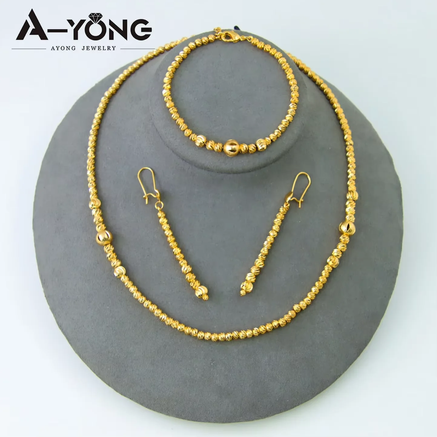 Luxury Dubai Gold Plated Beads Jewelry Set 21k Arabic Muslim Elegant Necklace Nigeria Women Bridal Wedding Party Jewelryswelry