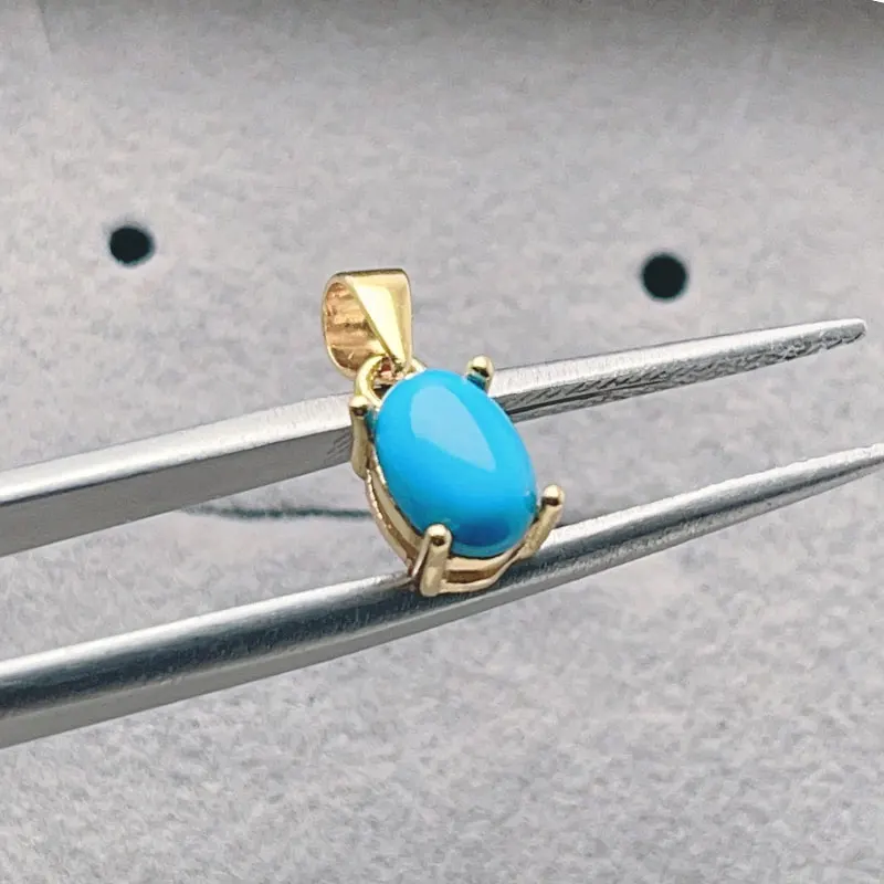 

925 Silver Simple design Necklace Pendant for Daily Wear 5mm*7mm 0.7ct Laboratory Turquoise Pendant with 18K Gold Plated