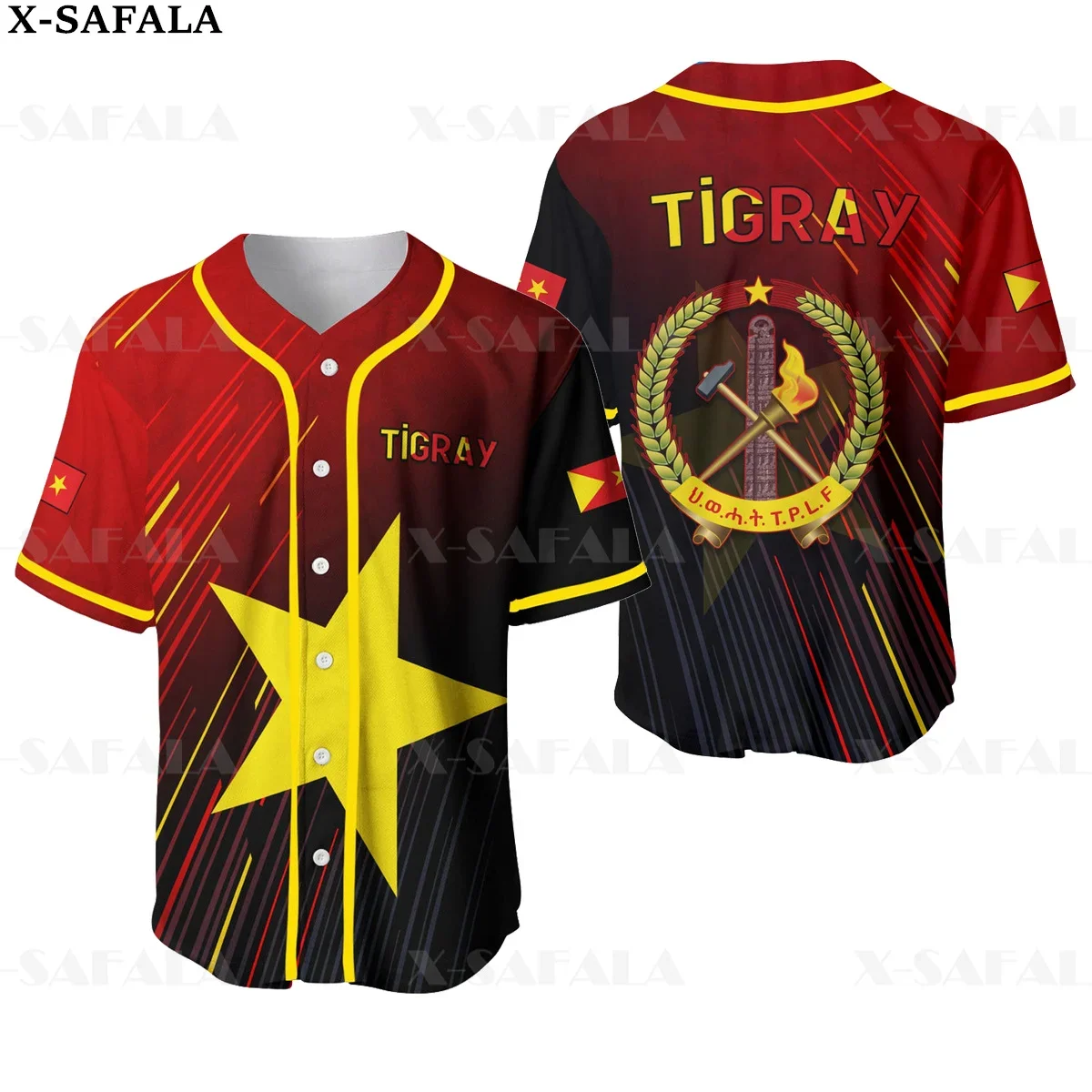 Tigray Strong Africa COAT OF ARMS Love Country Flag 3D Printed Baseball Jersey Shirt Men's Tops Tee Oversized Streetwear-5