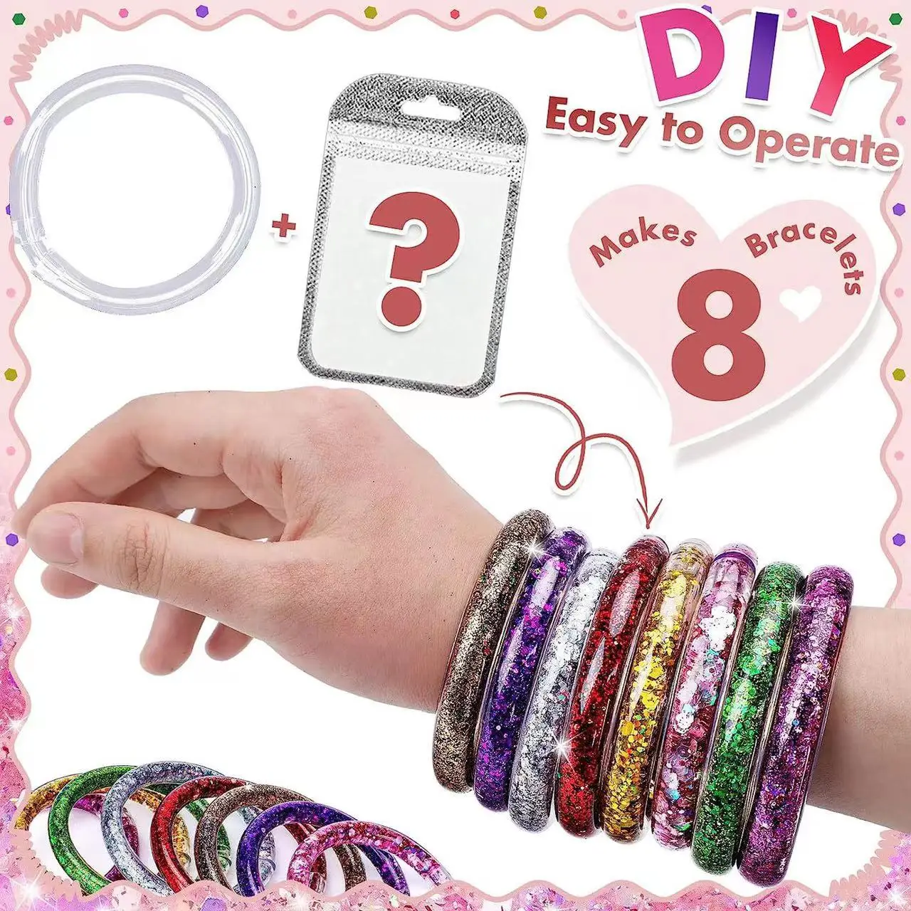 Kit DE FABRICACIÓN de pulseras DIY para niña, pulsera de purpurina DIY, juguetes creativos hechos a mano, regalos de pulseras, kits de manualidades de juguete