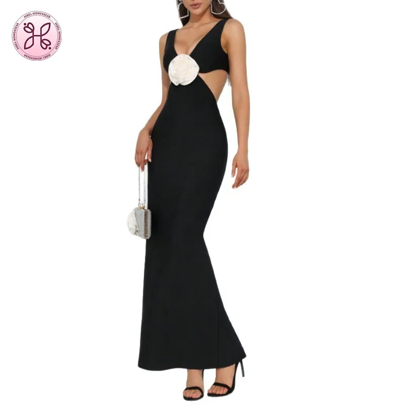 2025 섹시 컷아웃 바디콘 드레스 - 플로럴 레이스 V넥 하이 슬릿 미디 (여성 우아한 이브닝 가운)