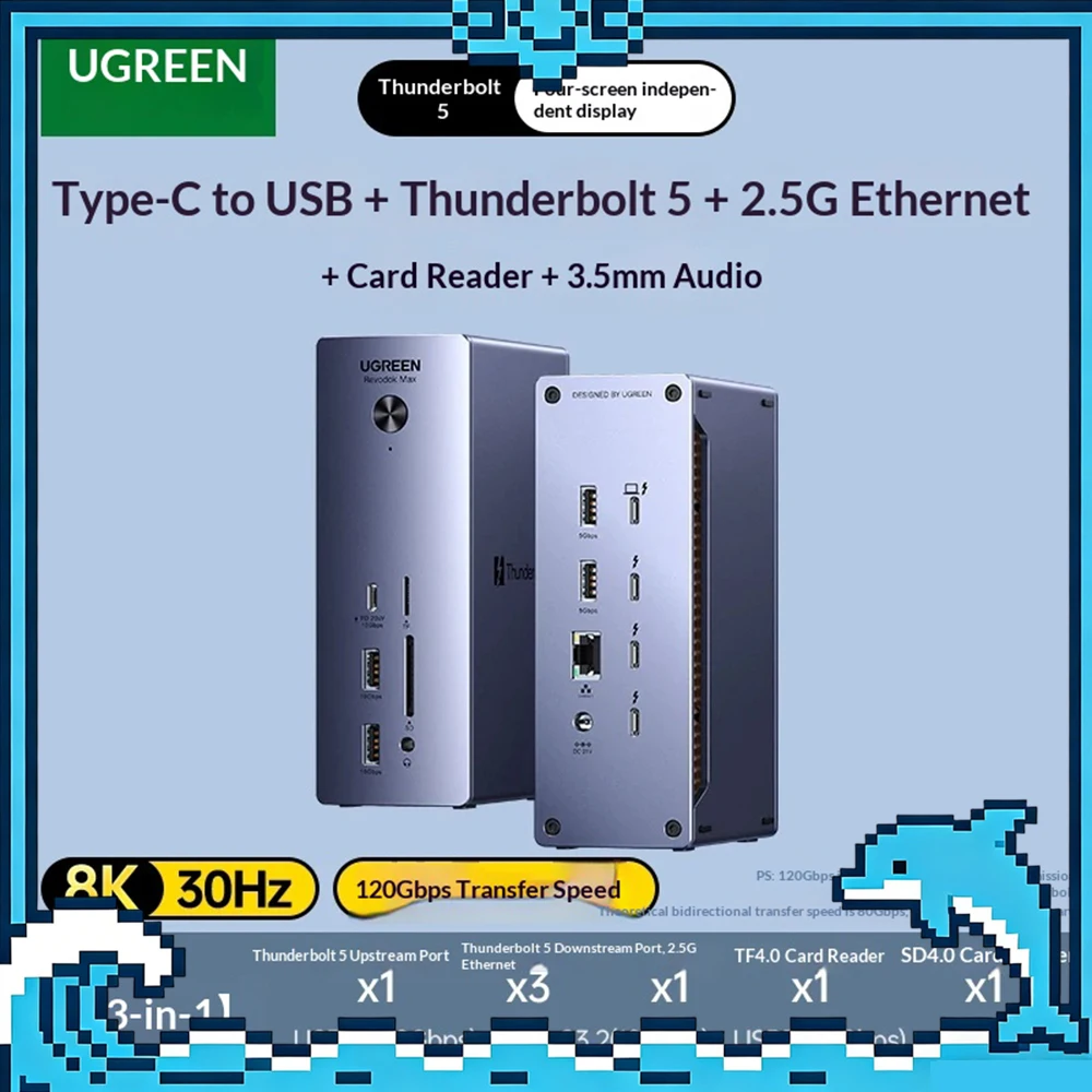 UGREEN 25056 Expansion Dock 4K 30Hz HD +HDR Laptop Docking Stations Typec To DP Projection Screen 40Gbps 3-screen Display 2.5G