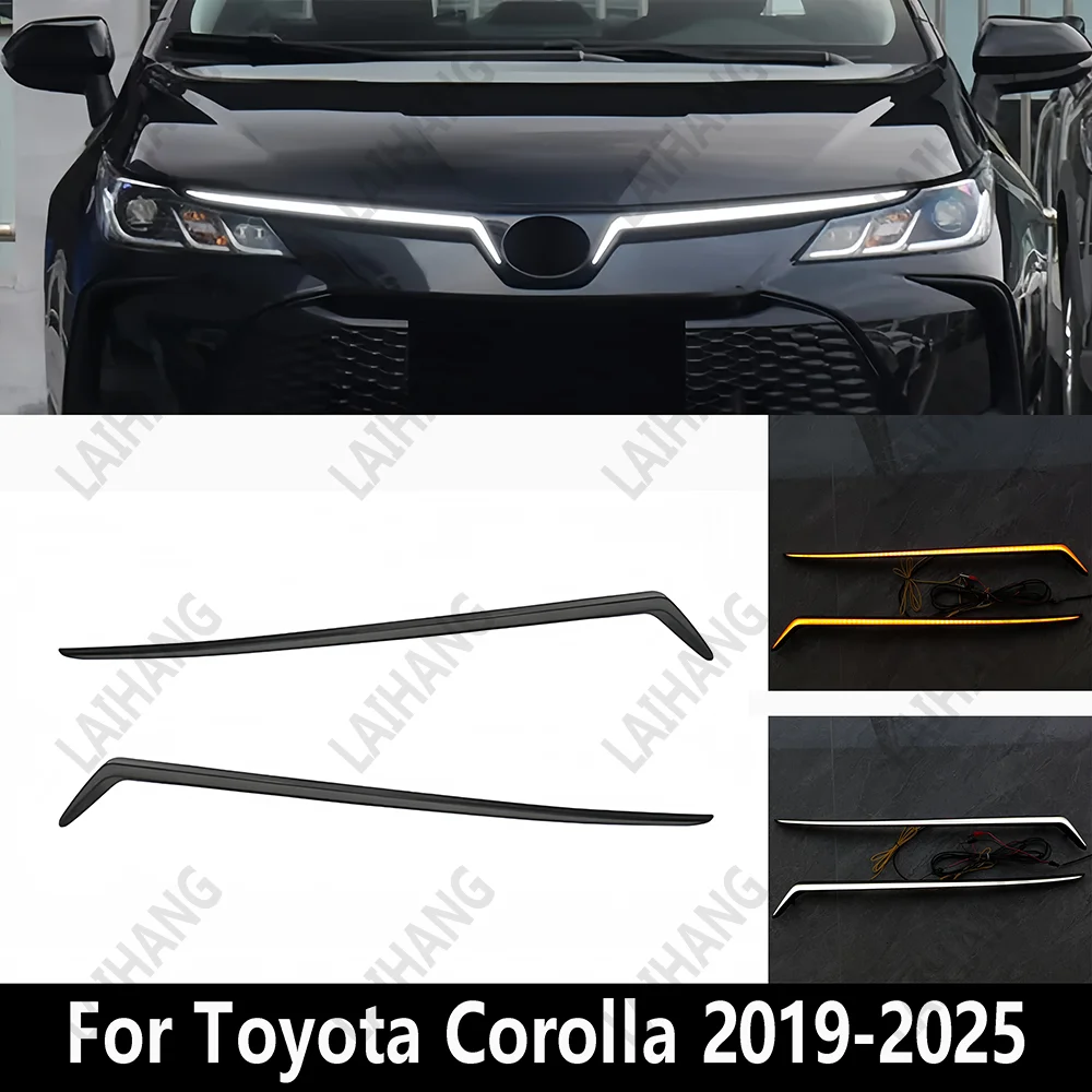 Car Modified LED Streamer DRL Daytime Running Light For Toyota Corolla 2019-2023 Flowing Turn Signal Yellow Bumper Grille Light