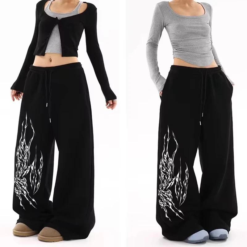 بنطال رياضي هيب هوب للشارع الأمريكي، سروال هيب هوب فضفاض واسع الساق برباط مستقيم الساق للنساء