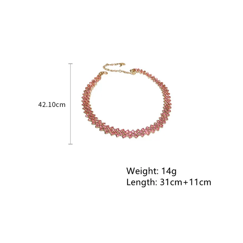 Fashion Pink Purple Gold Color Rhinestone Choker Necklaces for Women Geometric Crystal Necklaces Party Weddings Jewelry