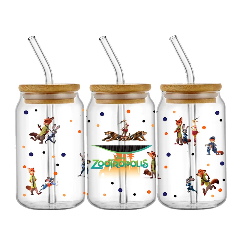 ملصق نقل زوتوبيا ديزني ، نمط كرتون ، أوف ، دي تي في ، مقاوم للماء ، ملصقات نقل لكأس زجاجي 16 أونصة ، ملصقات لف #3
