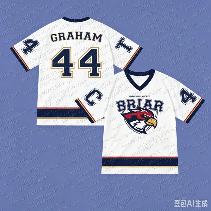 Off Campus Briar University Jersey Graham 44 22 DI LAURENTIS 66 Tucker46 T-shirt V-neck Short Sleeve Men Women Kid Tees 3D Print