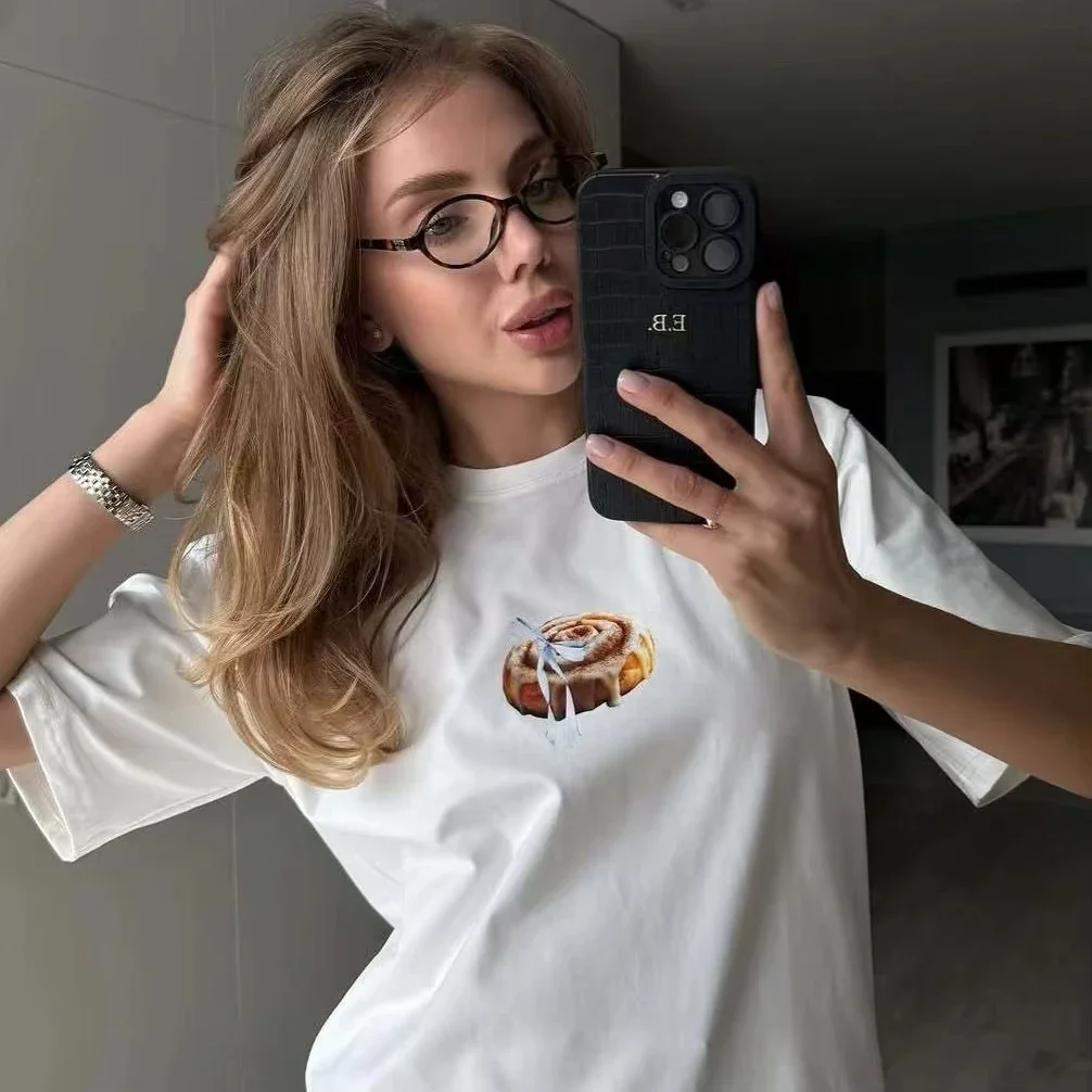 

The New Lazy and Trendy American Retro Print T-shirt Is An Interesting Y2K Women's Loose Multi-purpose Half-sleeve Top