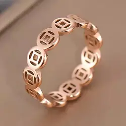 Anillo de cola de moneda para mujer y niña, joyería bonita de acero inoxidable 316L, Color oro rosa, para prevenir alergias