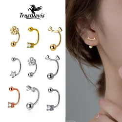 TrustDavis 1 Pcs Real 925 Sterling Silver Fashion Flower Bowknot Star Screw Stud Earrings For Women Fine Jewelry Gift DB1363