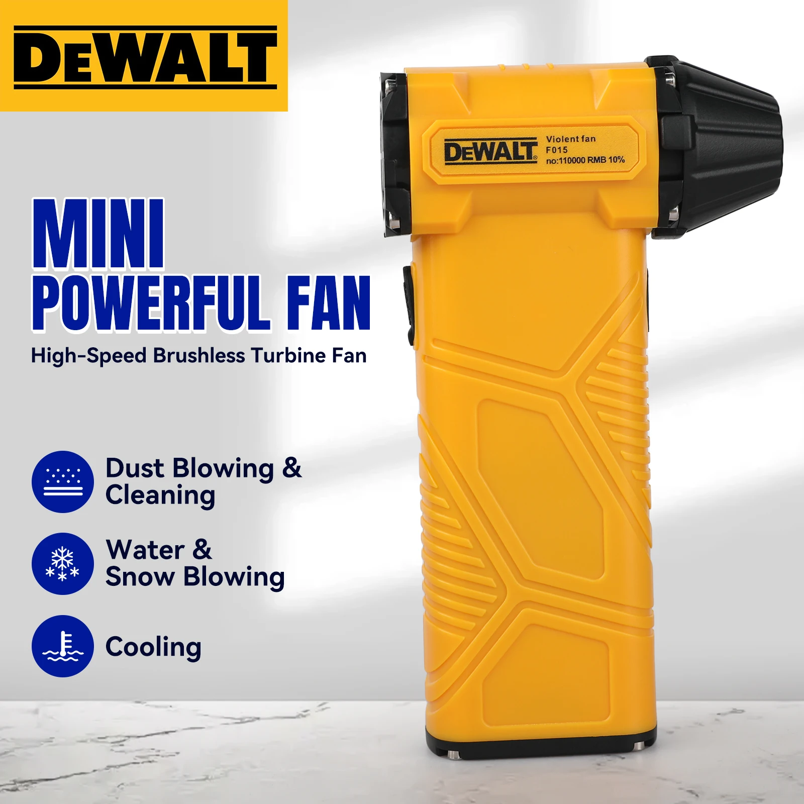 DEWALT Mini Electric Brushless Handheld Powerful Fan ，adjustable speed ，Rechargeable Type-C interface High-speed turbine fan