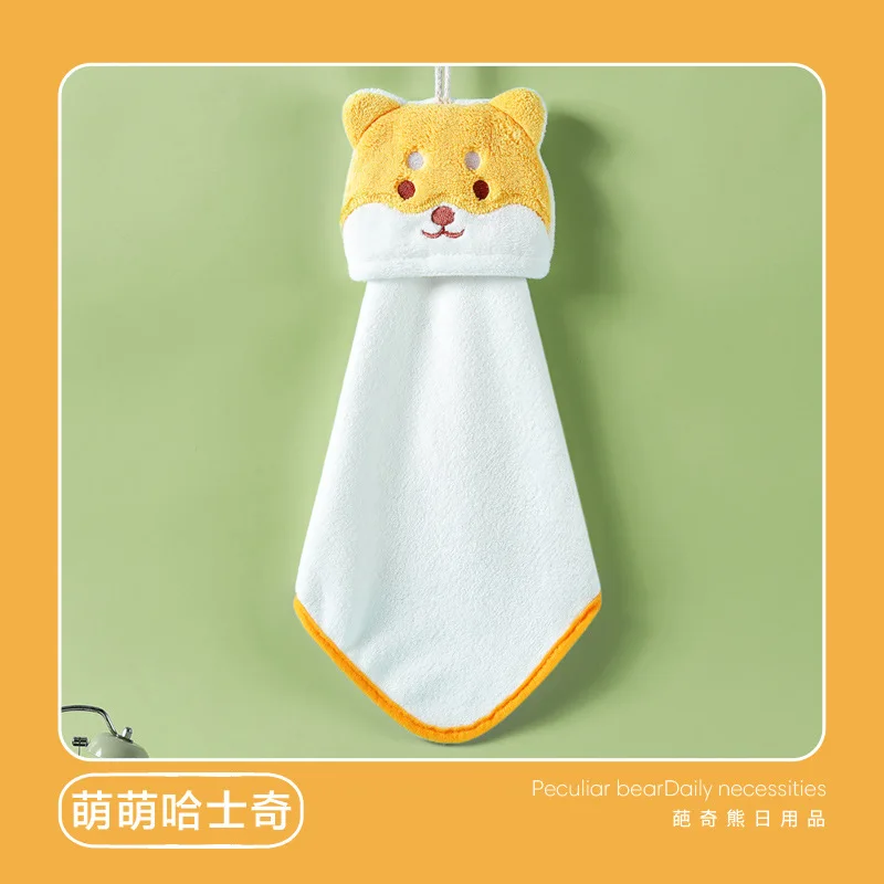 Hand Towels Coral Fleece Anime Hanging Towel Absorbent Towels Children Hand Towels Cute Towels Cartoon Animal Towels