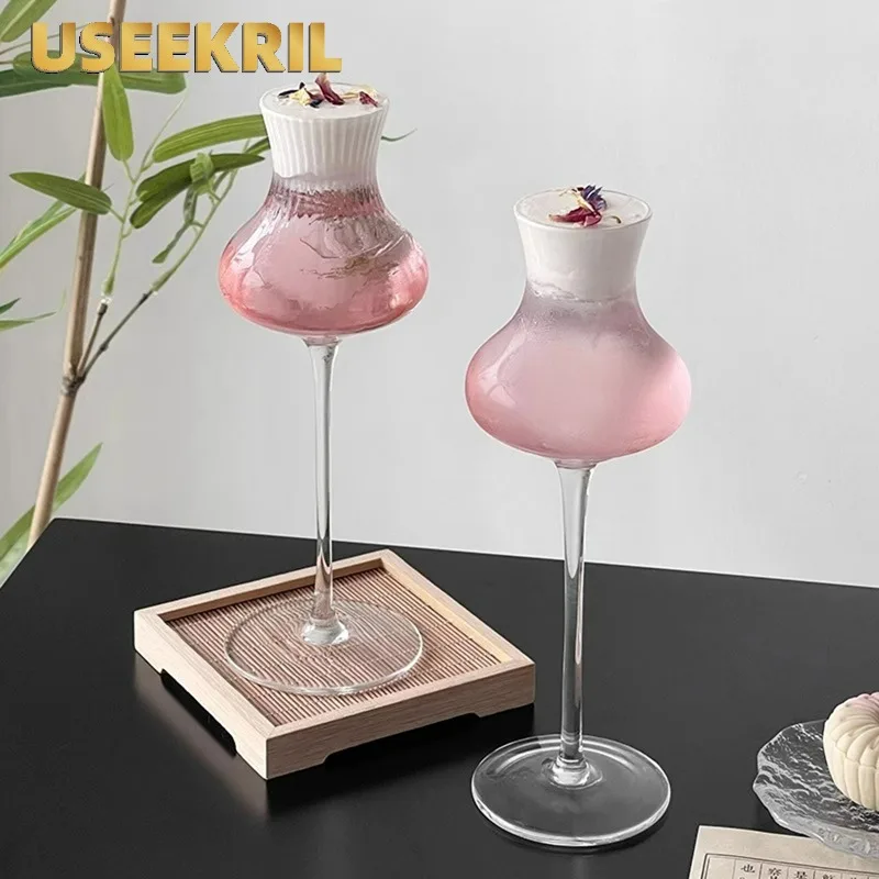 Retro Slim Waist Goblet Glass Cup Creative Cocktail Glasses Cups Vertical Goblets Professional Tasting Glass Cups Kitchen Tool