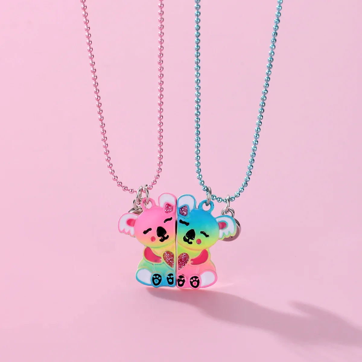 Cute Bears Magnetic Necklace for Women Fashion Bear Shaped Animal Stitching Pendant BFF Best Friends Jewelry Girlfriends Gift