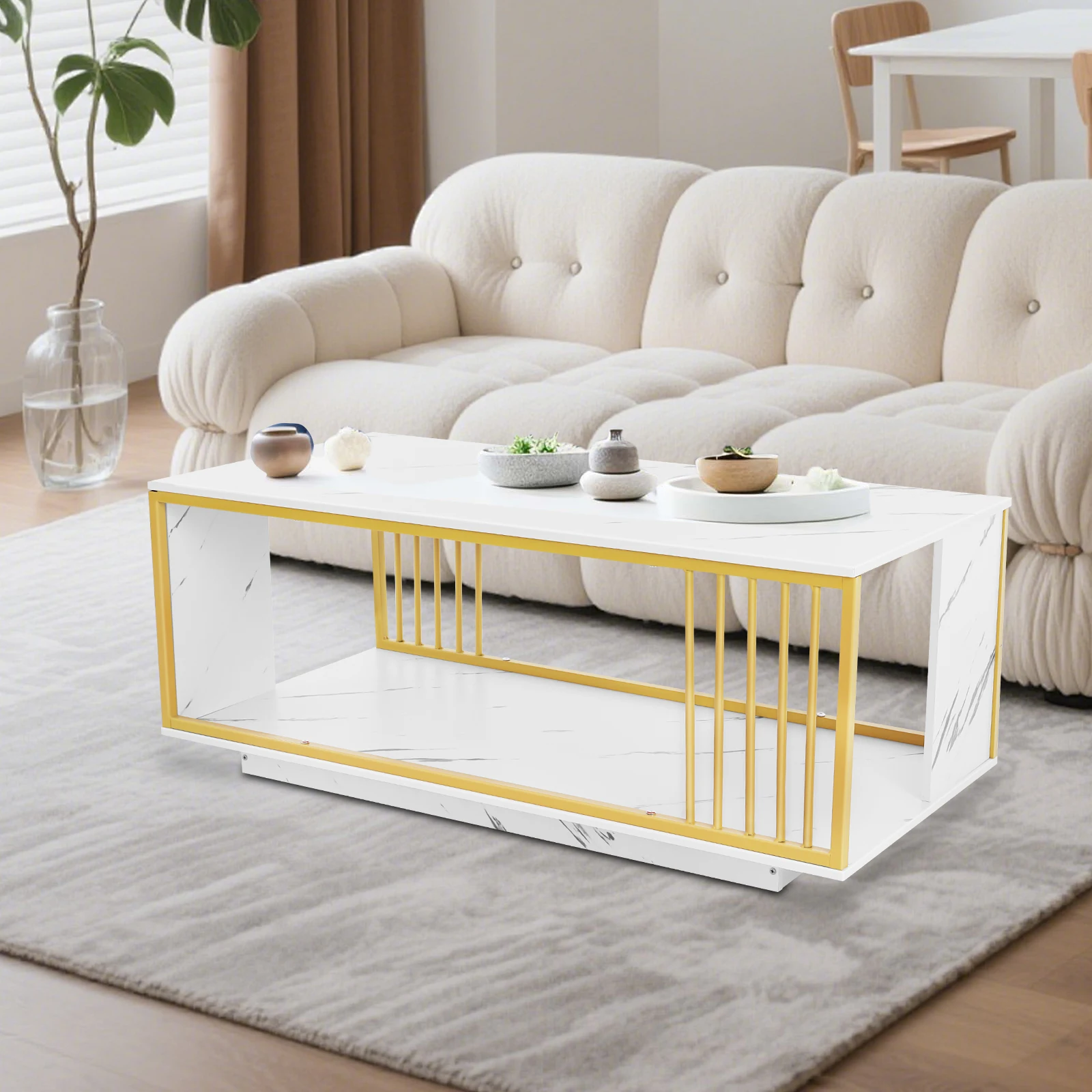 

2-tier Modern Floor Standing Coffee Table, 55.12lbs Load-bearing Capacity with 2 Large Platforms for Coffee Table, End Table