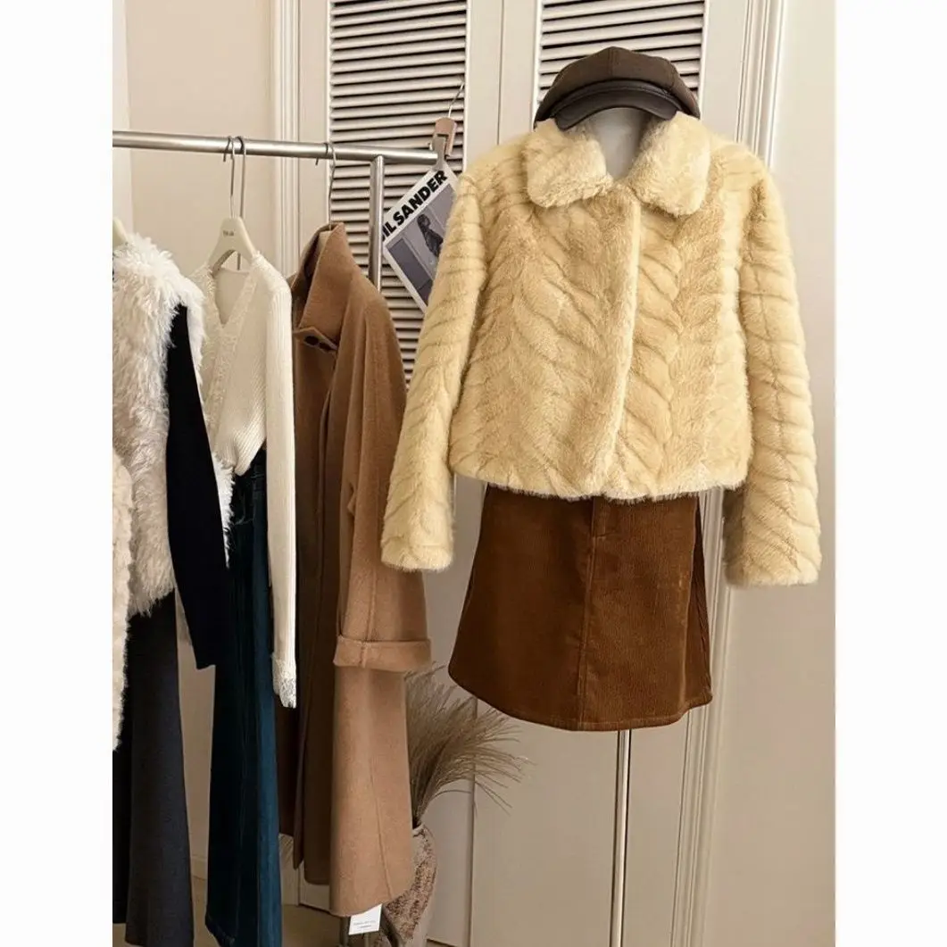 

Faux Fur Neck Coat Coats Womens Winter Cozy Outwears Hemless Double-Faced Hand-Cut Boutique Peludo Collar Avant-Garde Formal Ins