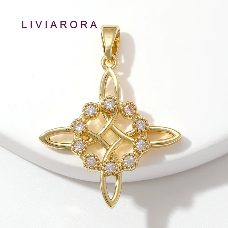 1/2/3Pcs 18K Gold Plated Brass Celtic Knot Pendant CZ Hollow Flower Pendant Charms For DIY Jewelry Necklace Making Findings