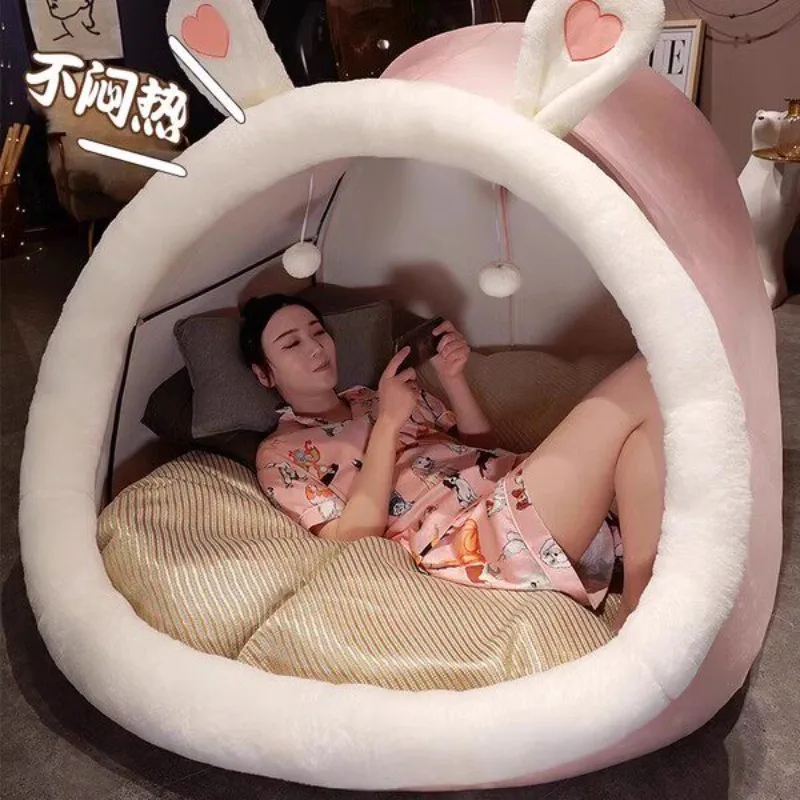 Oversized Fluffy Lazy Sofa Human Size Pet Bed, Soft Plush Single Sleep Couch Cute Gift For Girl Kid Bedroom Rest