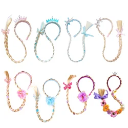 女の子のための花の織りのヘッドバンド,プリンセスドレス,ヘアアクセサリー,サウラ,エルザ,ソフィアラプンツェル,ピンク,ブルー,パープル,キッズ