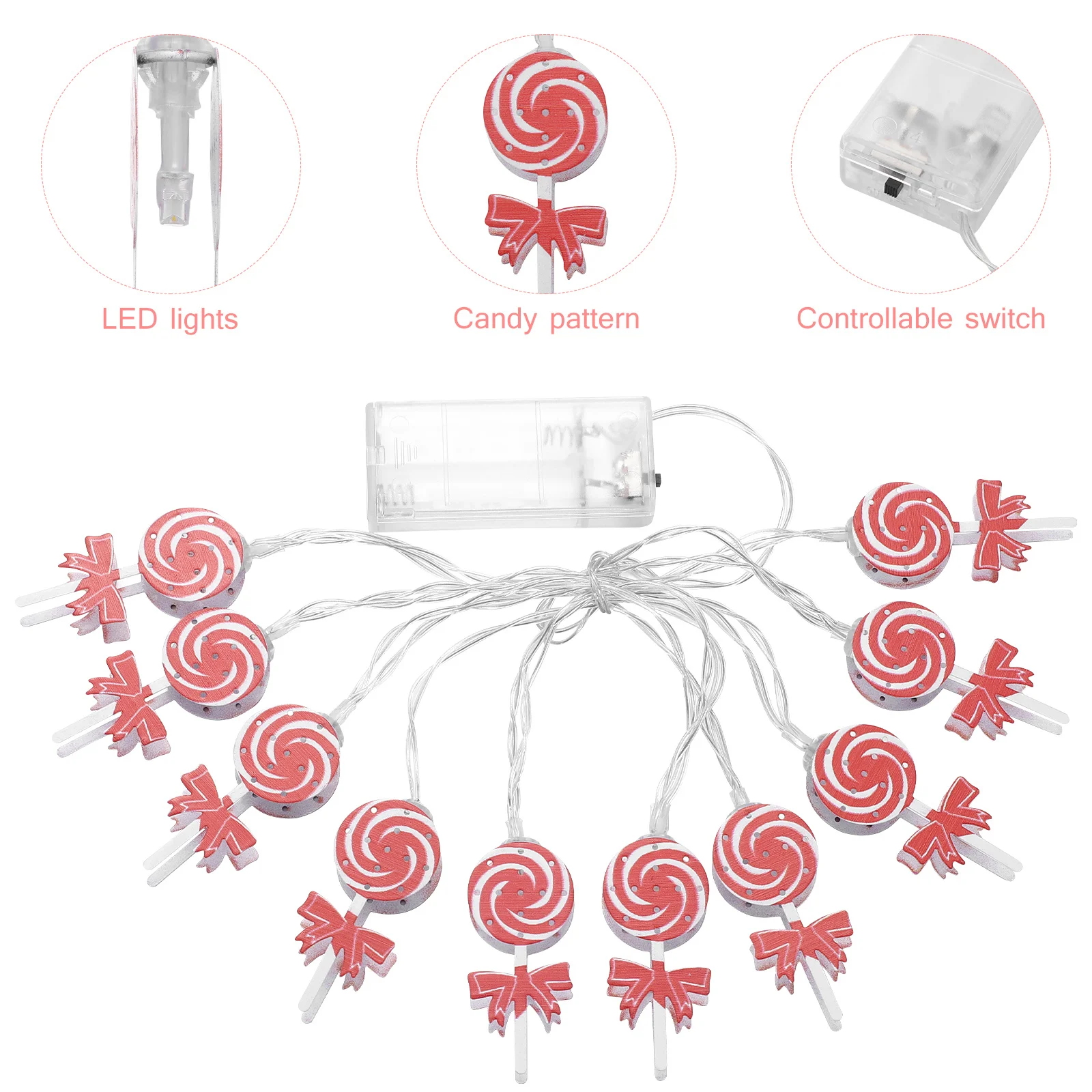 Guirlande lumineuse sucettes de noël en forme de bonbon, 1.65m, 10 led, guirlande lumineuse féerique, décoration intérieure et extérieure Durable, 1 pièce