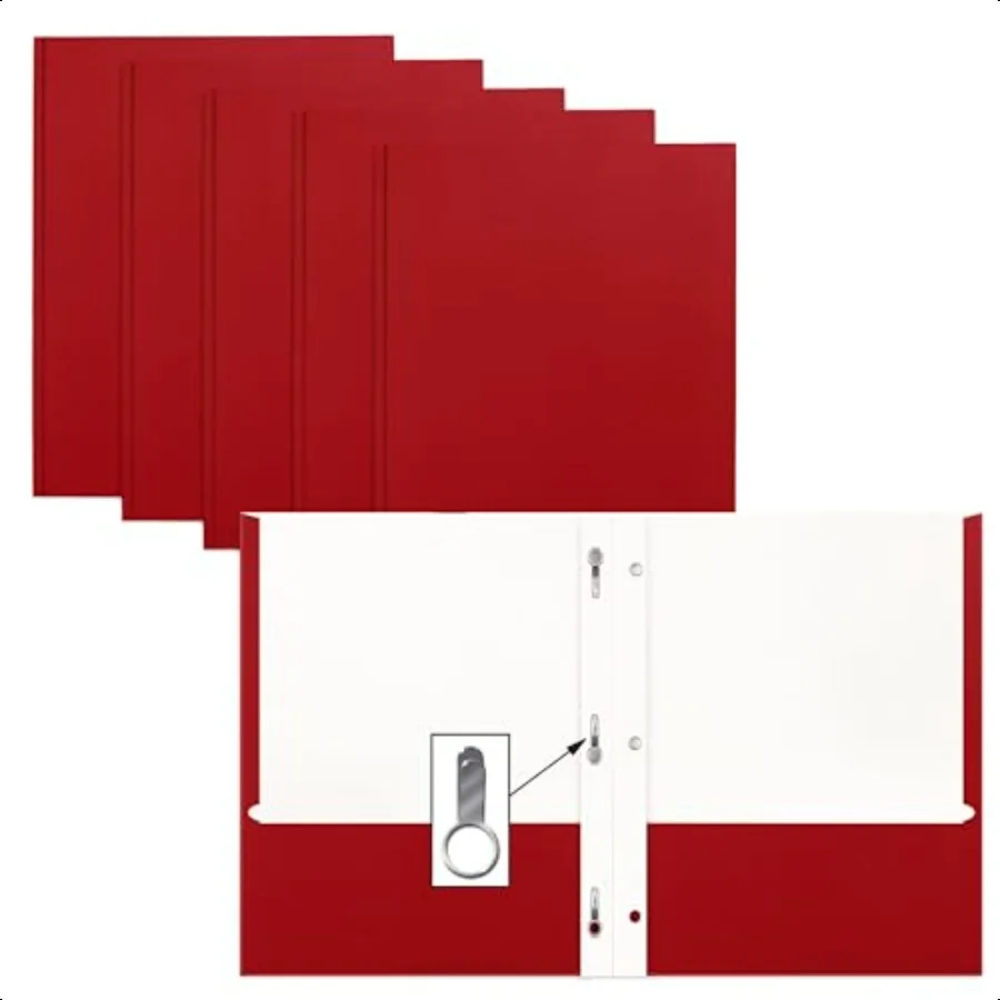 

Red Paper 2 Pocket Folders with Prongs 50 Pack Matte Texture Letter Size Paper Folders 50 Pack with etal Prong Fastener Clips R