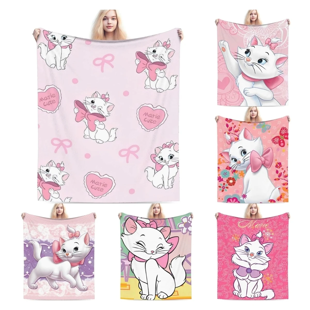 Aristogatos-Manta de punto Marie Cat, manta de lana rosa, aire acondicionado de verano, colcha suave y cálida portátil