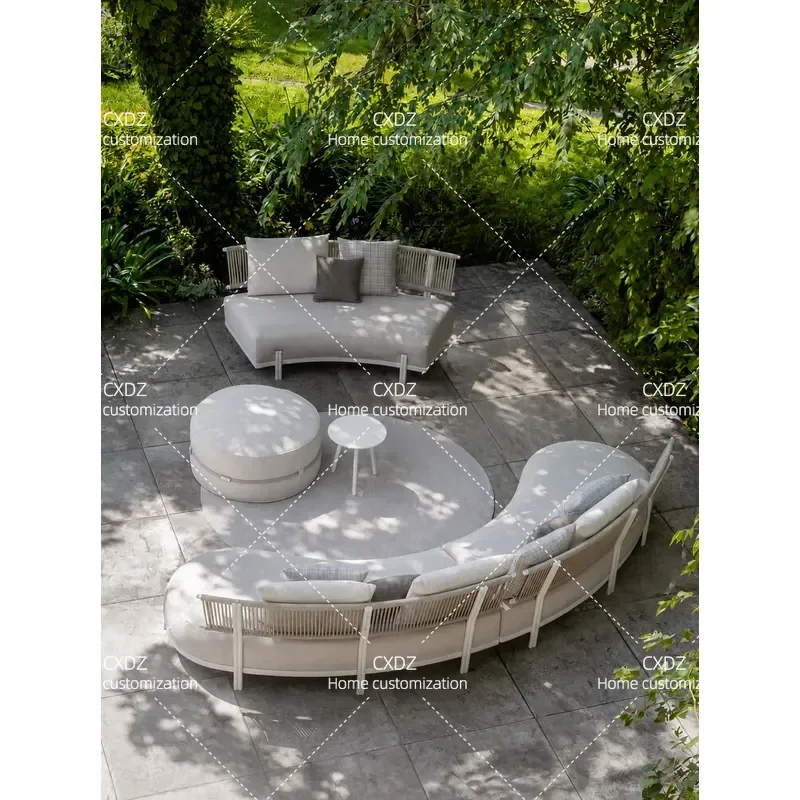 Outdoor Rattan Sofa Set Weatherproof Patio Furniture Curved Wicker Chair for Balcony Garden Yard Decoration Indoor Use
