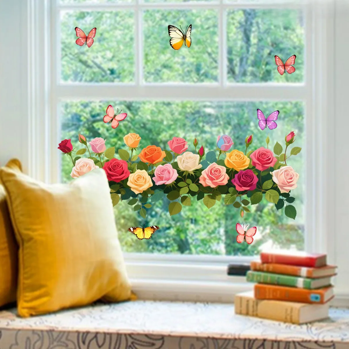 For Glass Doors Floral Sticker Window Decal For Parties For Seasonal Celebrations Colorful Removable Window Decor