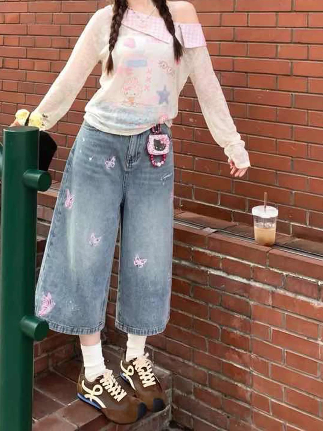 

Summer New Style Thin American High Street Print Retro Denim Seven-Foot Pants Women's Loose Fit High Waist Jeans