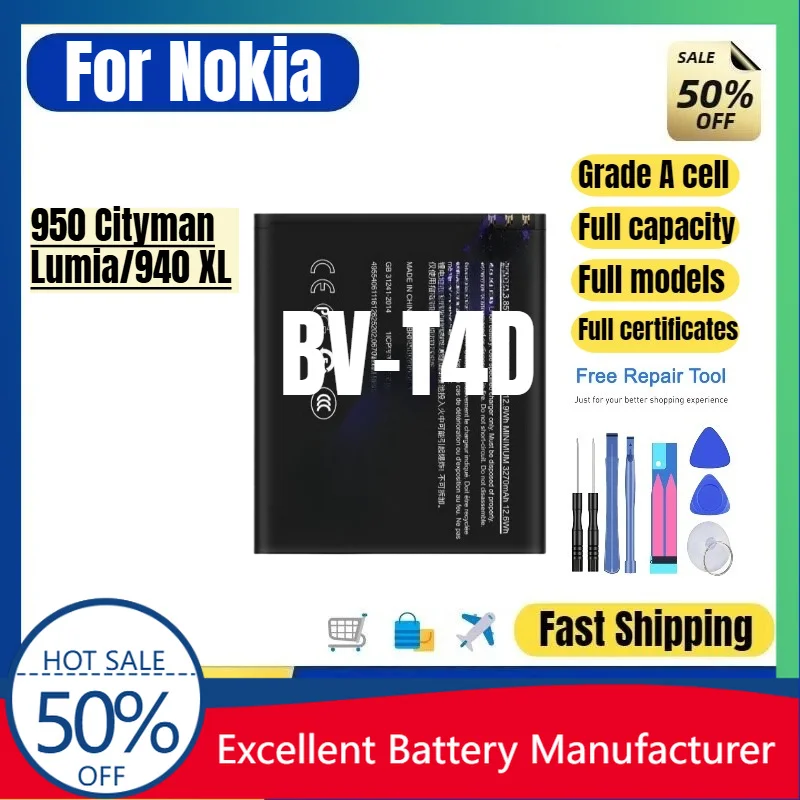 0 Cycle BV-T4D Battery for Nokia Lumia 950 XL Cityman Phone High Quality Replacement Battery Grade A Lithium Polymer Bateria