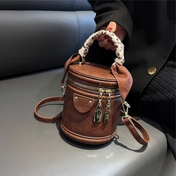 Hifashion Cylinder Mini Crossbody Bags For Women 2023 Trend Designer Short Handle Shoulder Bag Bucket PU Leather Ladies Handbags