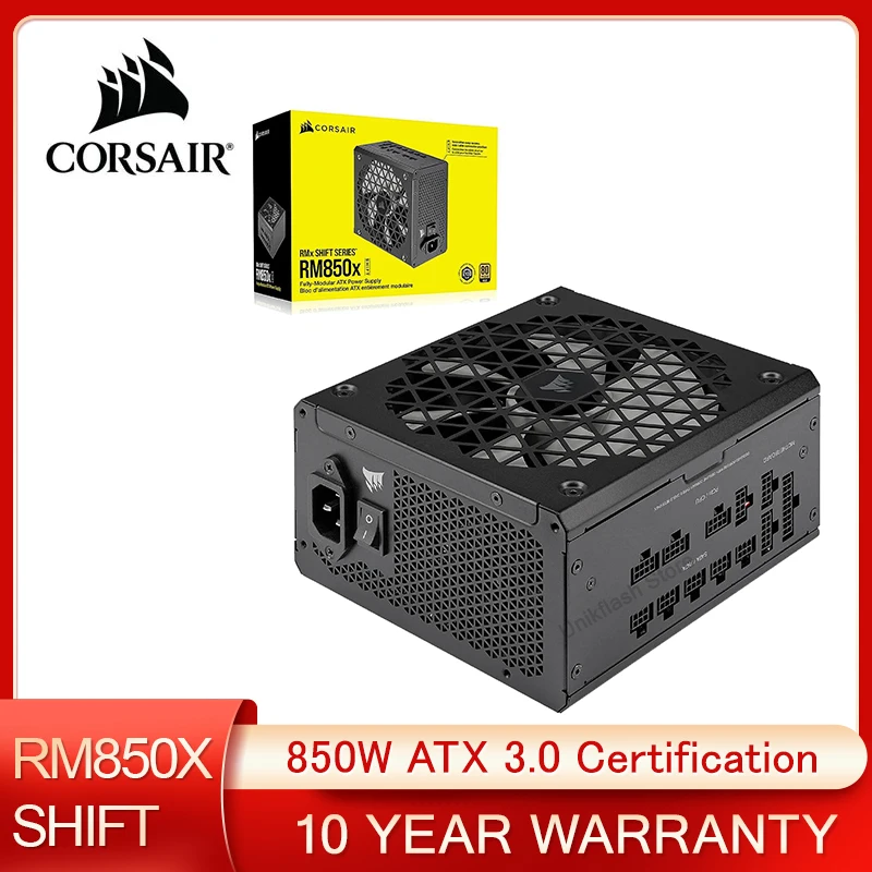 Corsair RM850x SHIFT Fully Modular ATX Power Supply 80 PLUS Gold ATX 3.0 PCIe 5.0 Zero RPM Modular Side Interface Black