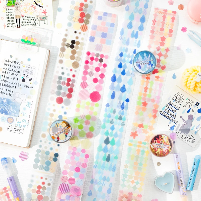 Journal GO 4.5x200cm Shining Geometry Masking Tape Stickers Glittering Art Decorative Tape Stickers for Journal Scrapbooking