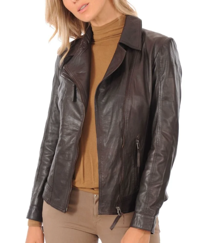 

Woman Leather Jacket 100% Real Soft Lambskin Leather Womens Classic Coat