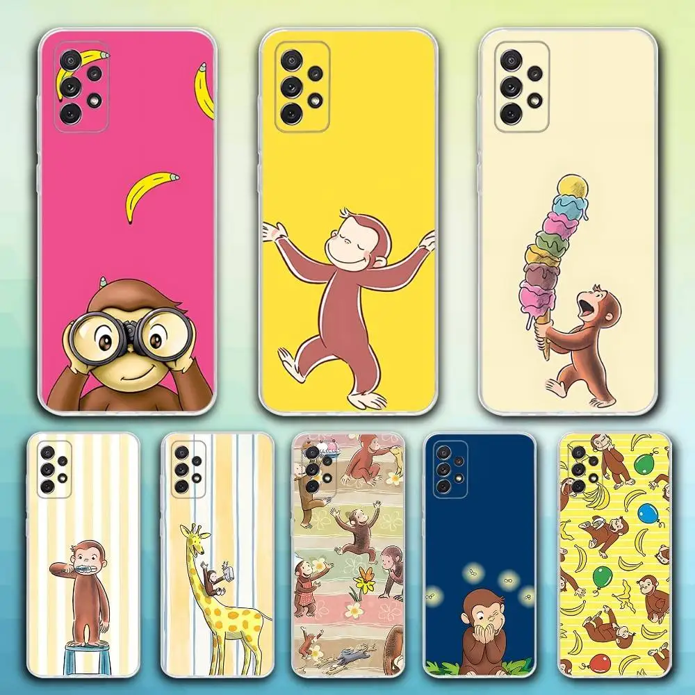 

Cute G-George Mokey Phone Case For Samsung S30,23,21,22,20, FE lite,S10,9,8,7 PIus Note20ultra Soft Transparent