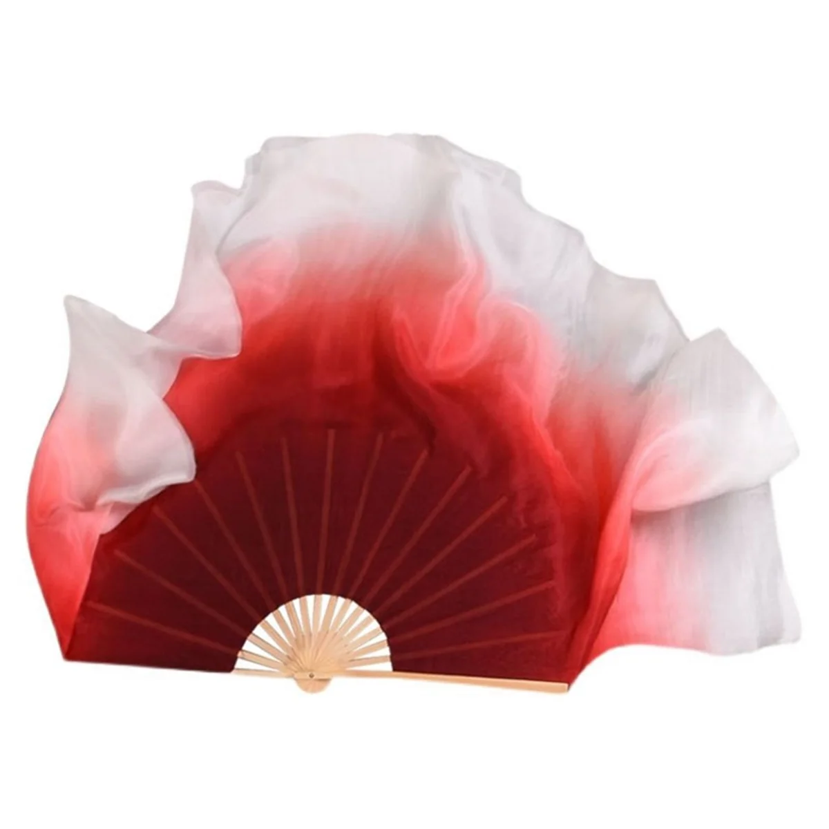 Red Half Circle Double Fan Veils Silk Women Folk Dance Veil 1 Pair 2 Layers Light Silk Dance Veil Hand Dye(1L+1R)